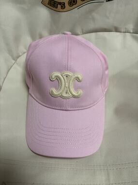 Celine Triomphe Logo Embroidered Light Pink Baseball Cap